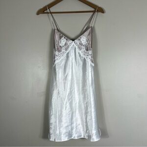 Satin Lace Slip Dress in White and Dusty Pink